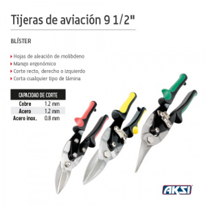 Tijeras de Aviación 9 1/2"", Corte Recto Marca AKSI